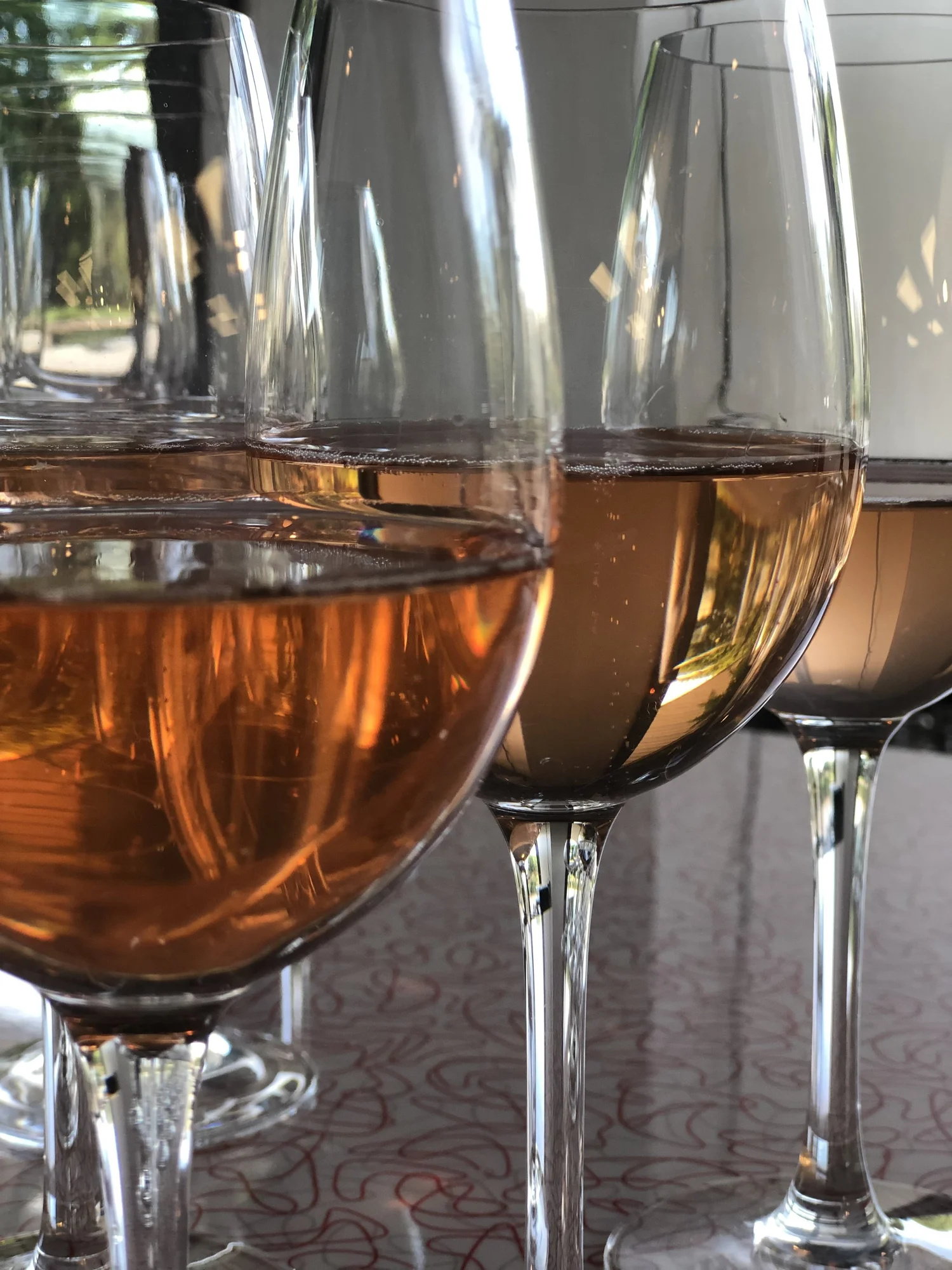 Close-up of wine glasses in natural window light